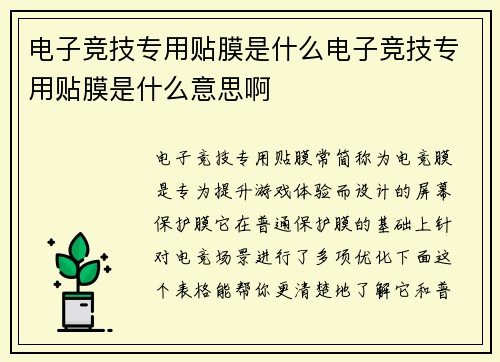 电子竞技专用贴膜是什么电子竞技专用贴膜是什么意思啊